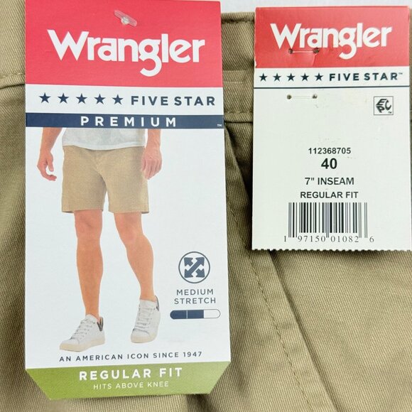 Wrangler Men's Five Star Premium Stretch Regular Fit Tan Shorts Size 40x7 NWT - Picture 5 of 11